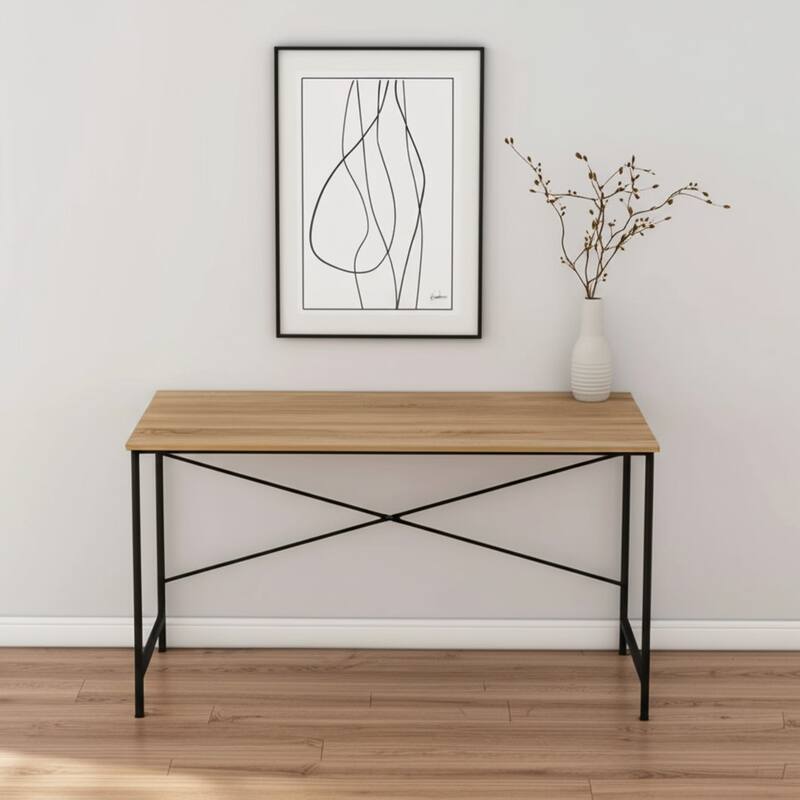 HomeRoots 47" Natural and Black Wood and Metal Computer Desk - Black