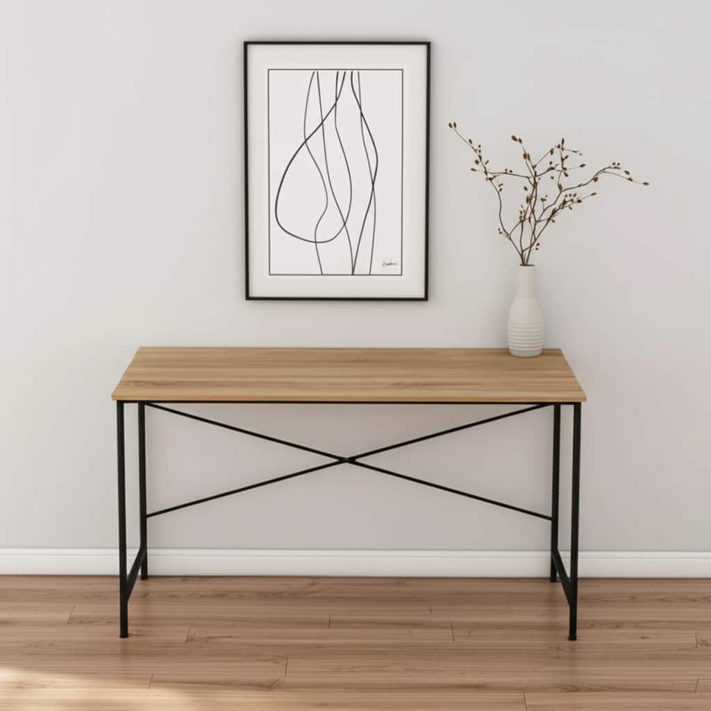 HomeRoots 47" Natural and Black Wood and Metal Computer Desk