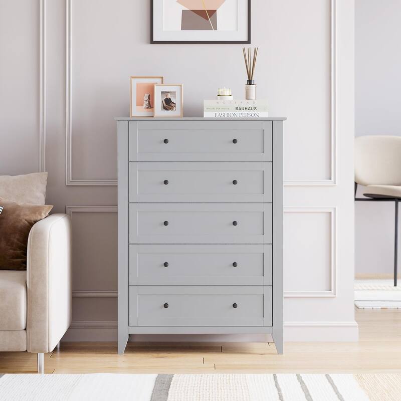 5 Drawer Dresser for Bedroom - Grey - 5-drawer
