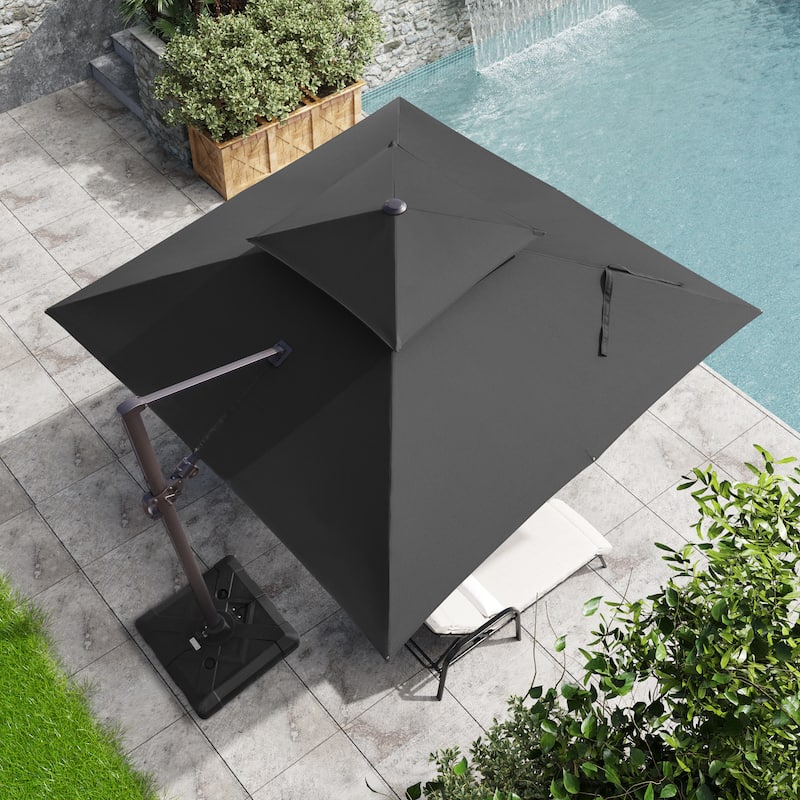 13 x 10 FT Outdoor Patio Cantilever LED Lighted Double Vented Umbrella with Base