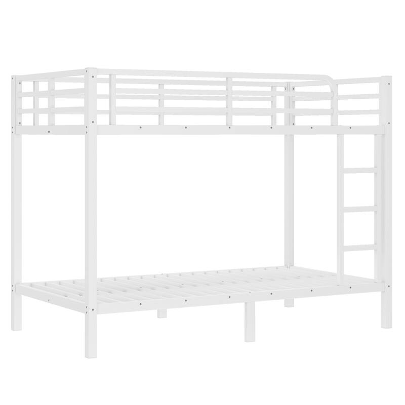 Space-Saving Twin XL over Twin XL Metal Bunk Bed for Teens and Adults, Noise Reduced, No Box Spring Needed, White