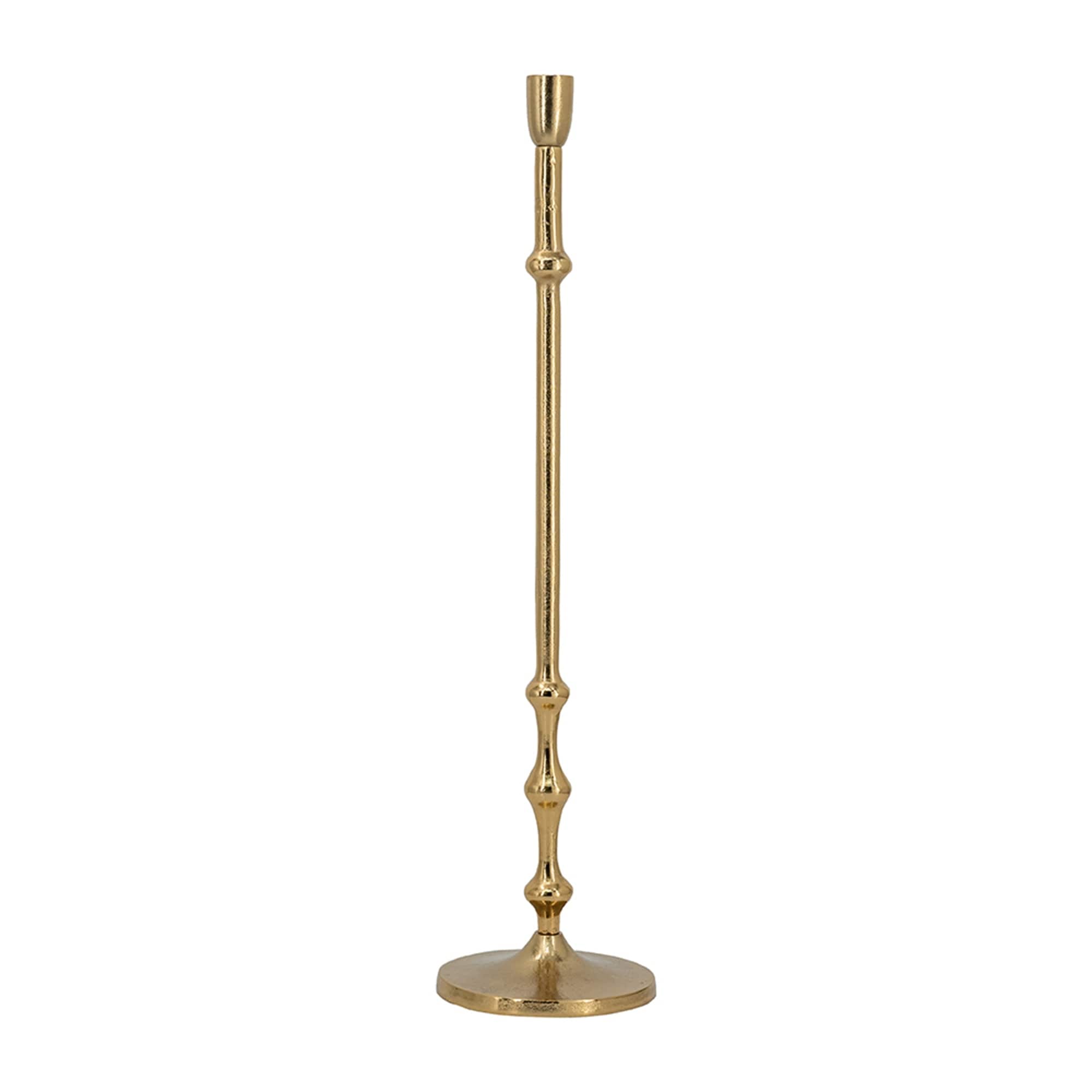 D5.5x23.5" Slender Aluminum Taper Candle Holder with Bead Accents, Bronze