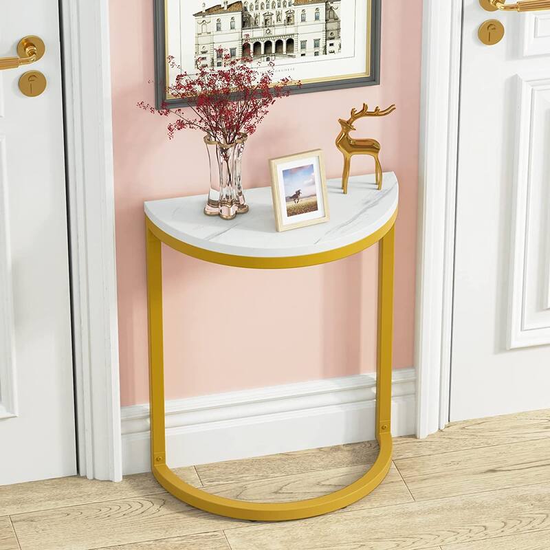 Narrow End Table Half Round with Metal Frame, Slim C Table