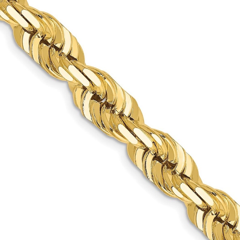 Curata 14k Yellow Gold 7mm Diamond-Cut Rope Barrel Clasp Chain Anklet Bracelet - 9 Inch