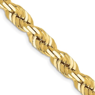 Curata 14k Yellow Gold 7mm Diamond-Cut Rope Barrel Clasp Chain Anklet Bracelet - 9 Inch