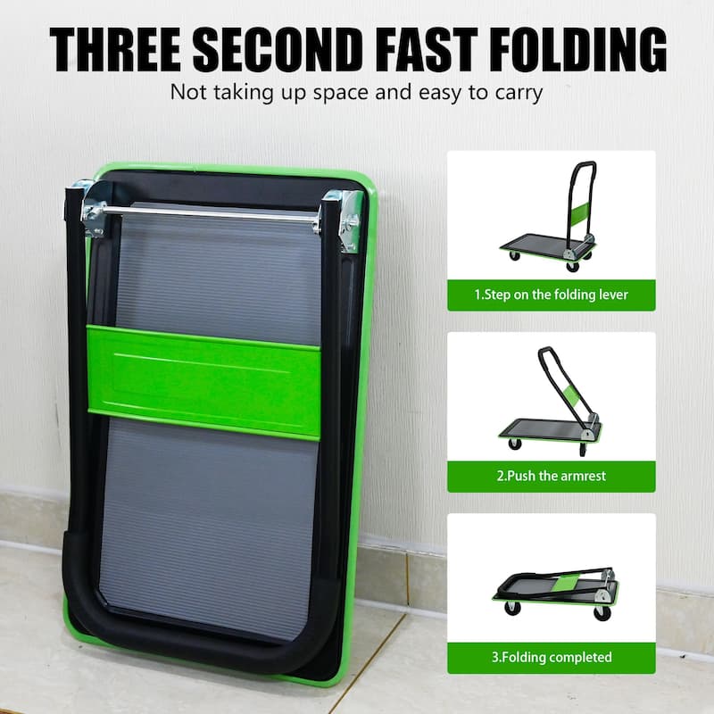 360 Degree Swivel Wheels Foldable Push Hand Cart for Loading and Storage