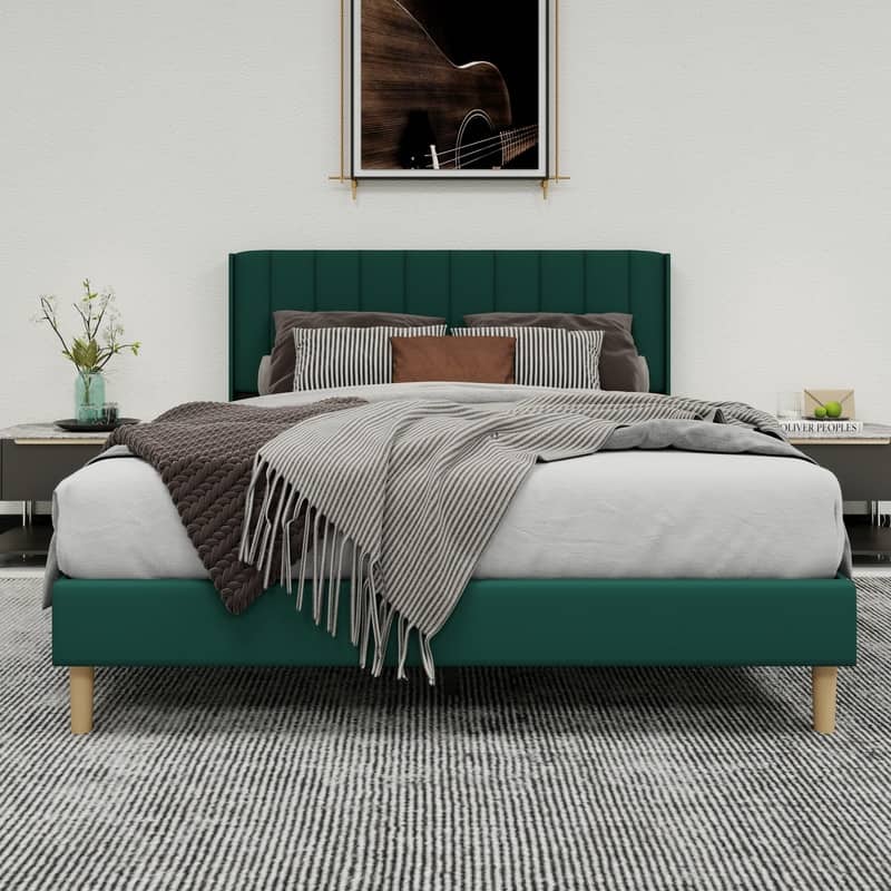 Caxkun Upholstered Platform Bed Frame with Wingback headboard