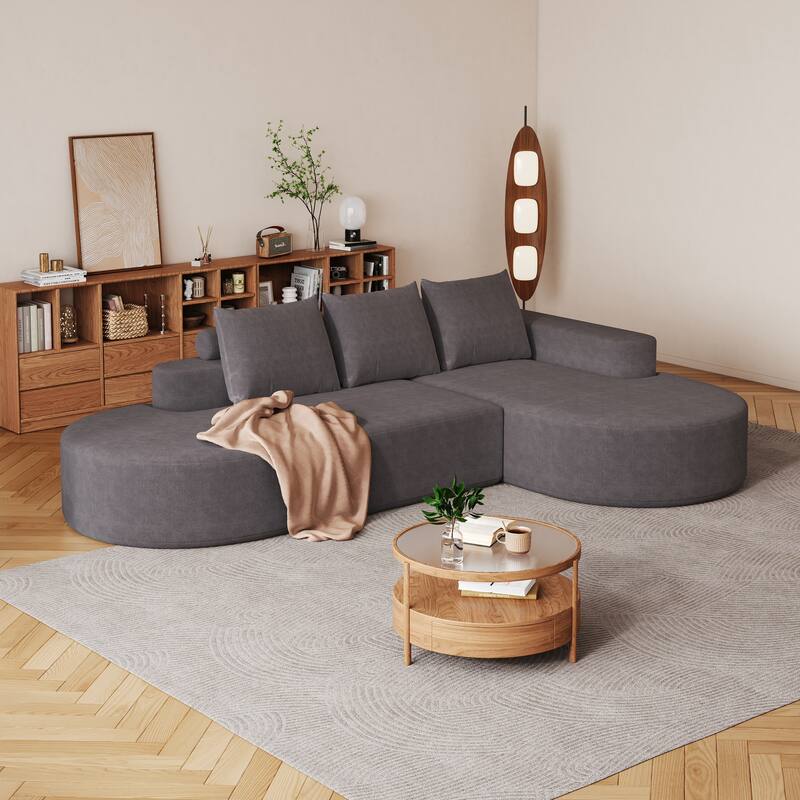 Curved Sofa ,Chenille Upholstered Sectional Sofa Couch Set,Modular L Shaped Sectional Living Room Sofa Set With 3 Pillows - Grey