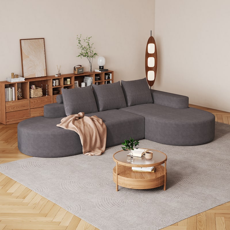 Roomfitters 108.5" Modern Curved Chenille Sectional Sofa, Modular L-Shaped Couch with 3 Pillows
