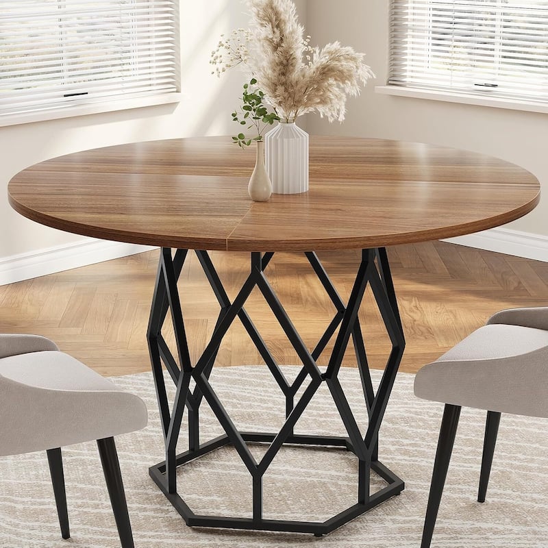 47 Inch Round Dining Table for Dining Room, Living Room - N/A - Brown