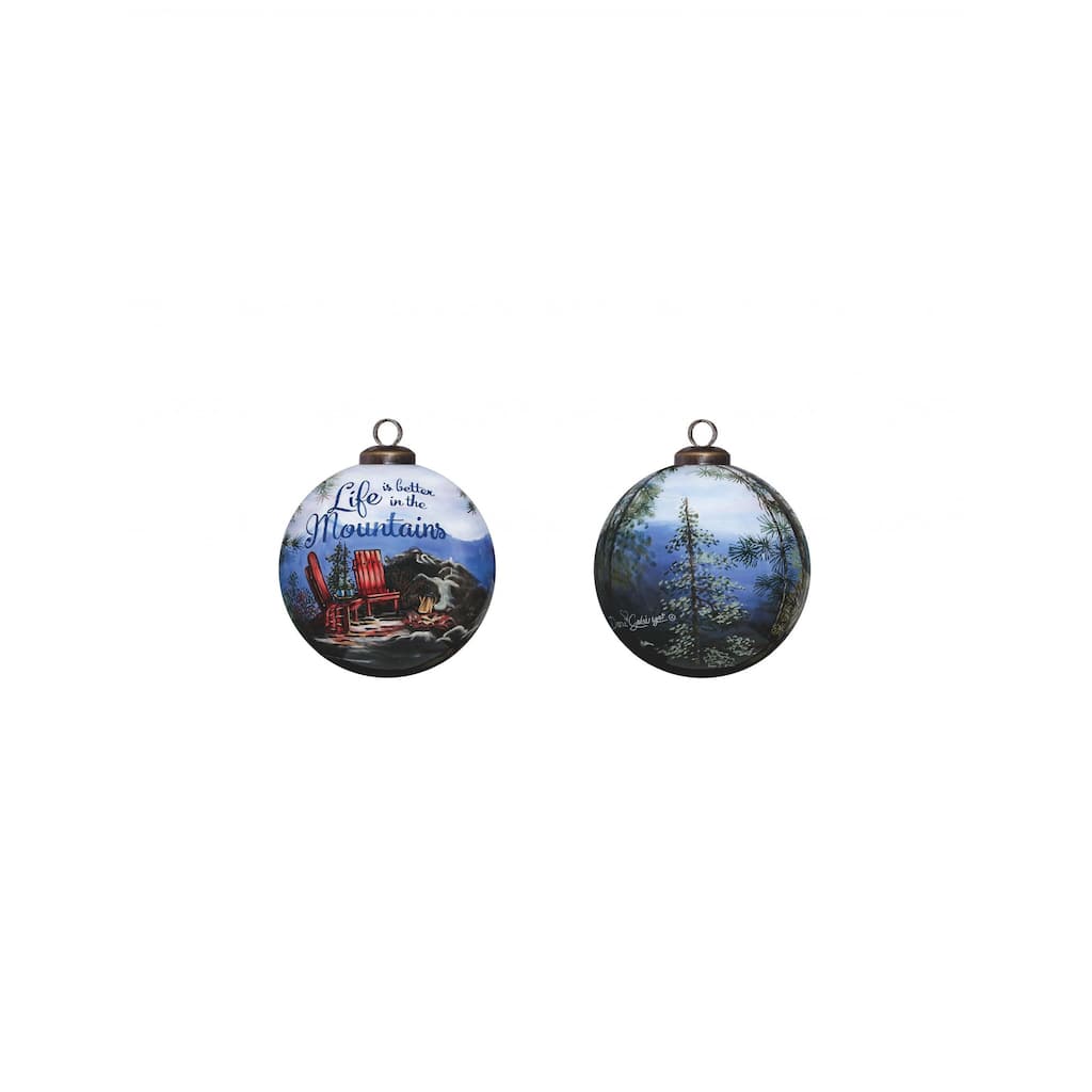 Scenic Life is Better in the Mountains Hand Painted Mouth Blown Glass Ornament - 3" x 3" x 3"