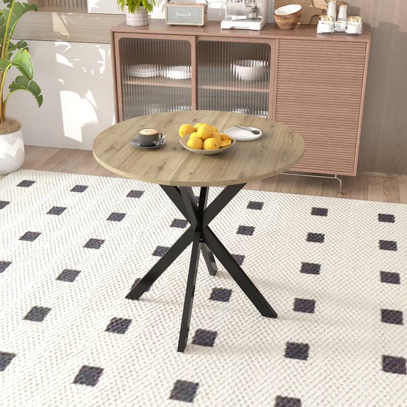 31.5 Inch Round Dining Table, Small Circle Kitchen Table with Metal Black Legs for 2-4 people,Modern Dining Room Table,