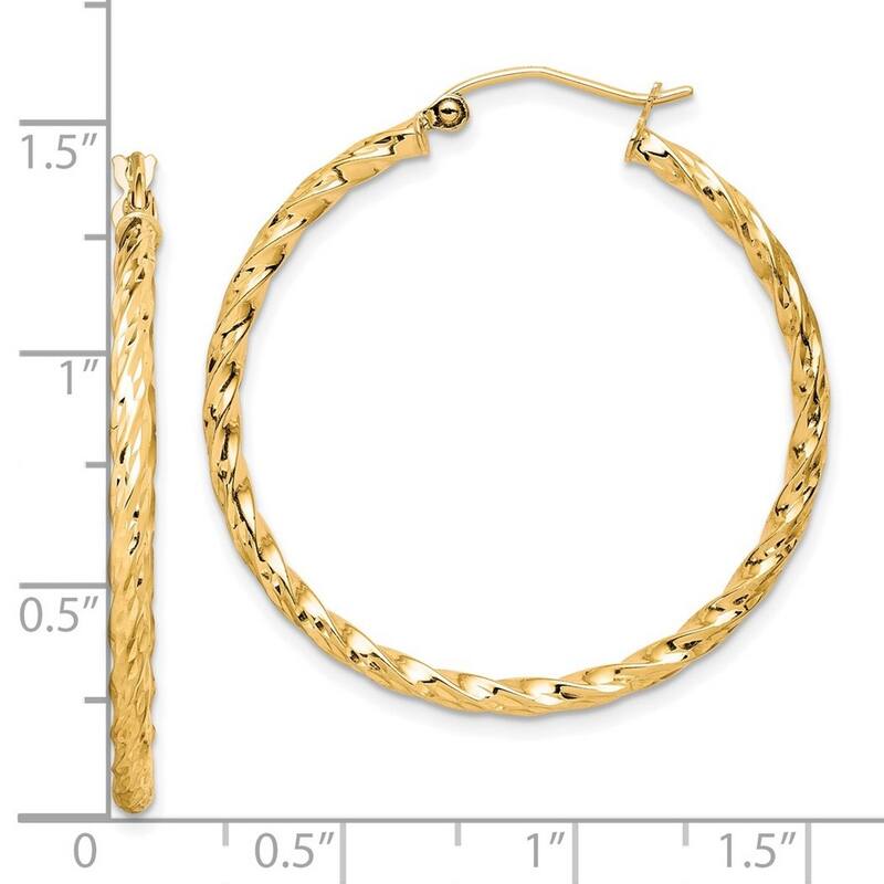 Curata 10k Yellow Gold Twisted Diamond-Cut 2x35mm Hoop Earrings