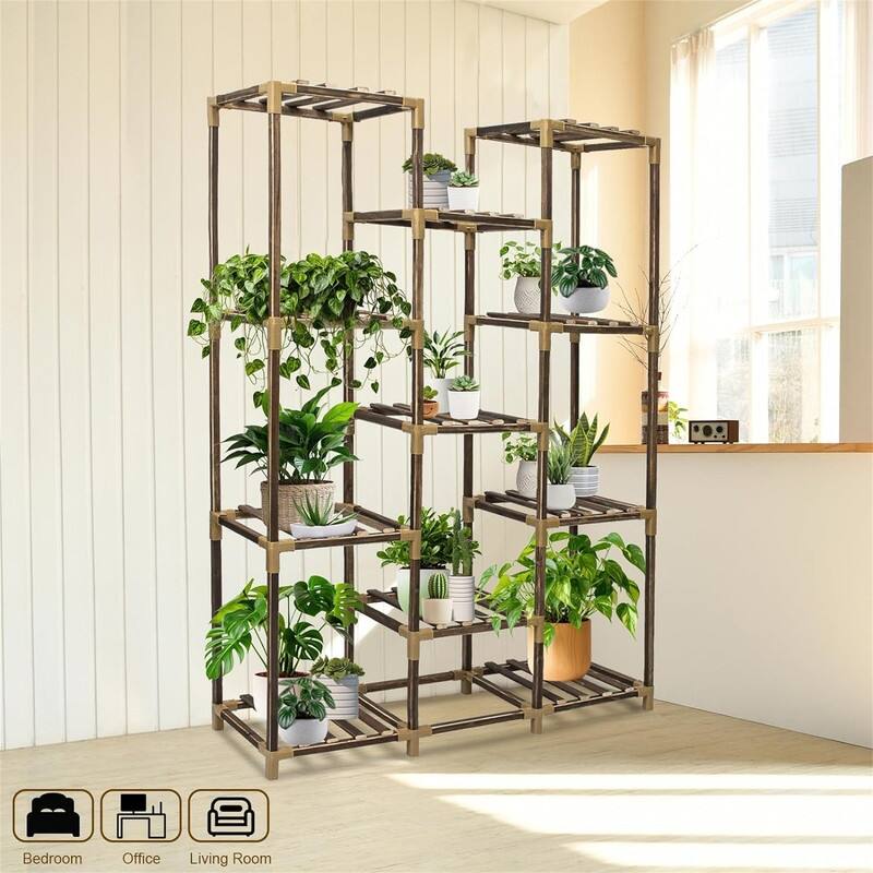 3-Tier Outdoor Wood Plant Stand for Multiple Plants - 45.2 x 9.8 x 32.2 - brown B-Cabinet