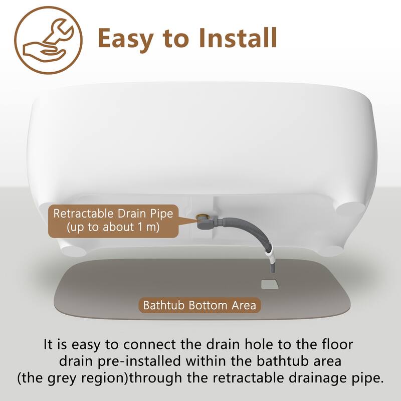 CASAINC 67 Inch Soaking Bathtub Solid Surface Stone Bathtub with Center Drain in Matte White - 67 Inch