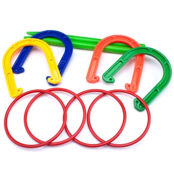 slide 1 of 1, Plastic Horseshoe and Ring Toss Game Set (2 in 1) - 6.5" Green-Blue