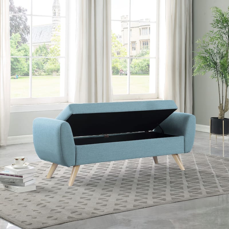 HomePop Modern Sherpa Storage Bench with Wood Legs - Cream