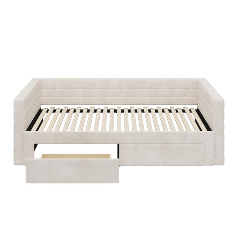 Tufted Upholstered Daybed with Pull-Out Expansion & 2 Hidden Drawers by Harper&Bright Designs