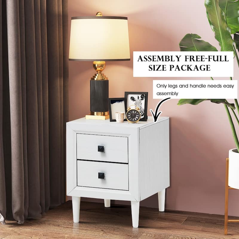 Costway Nightstand End Table Wooden Leg With Storage Drawers White