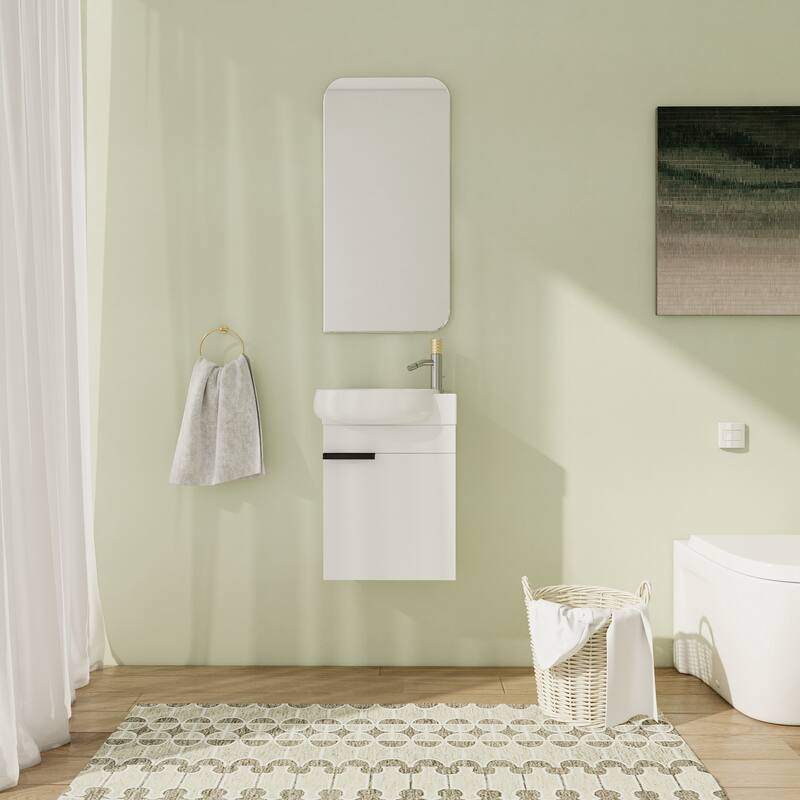 Malwee 16" Floating Bathroom Vanity, Mini Wall Mounted Bathroom Vanity with Ceramic Sink and Soft Close Door