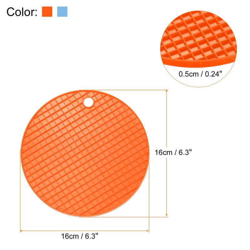 Silicone Trivet Mats 2pcs, Round Hot Pan Pads Drying Mat - Orange, Light Blue - Orange, Light Blue