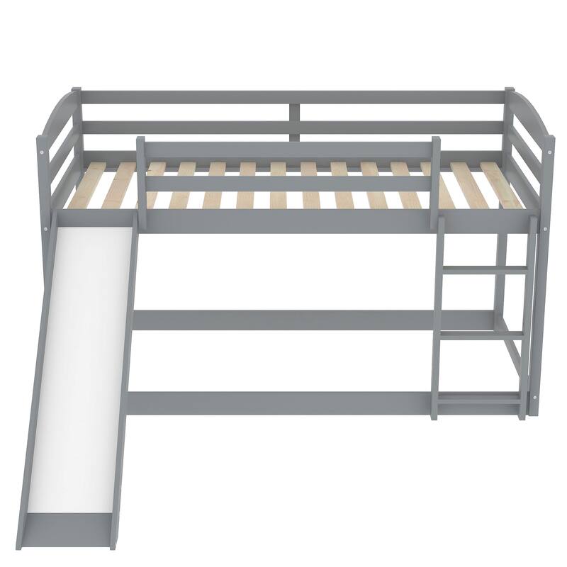 Convertible Twin Bunk Bed with Slide and Ladder, Gray