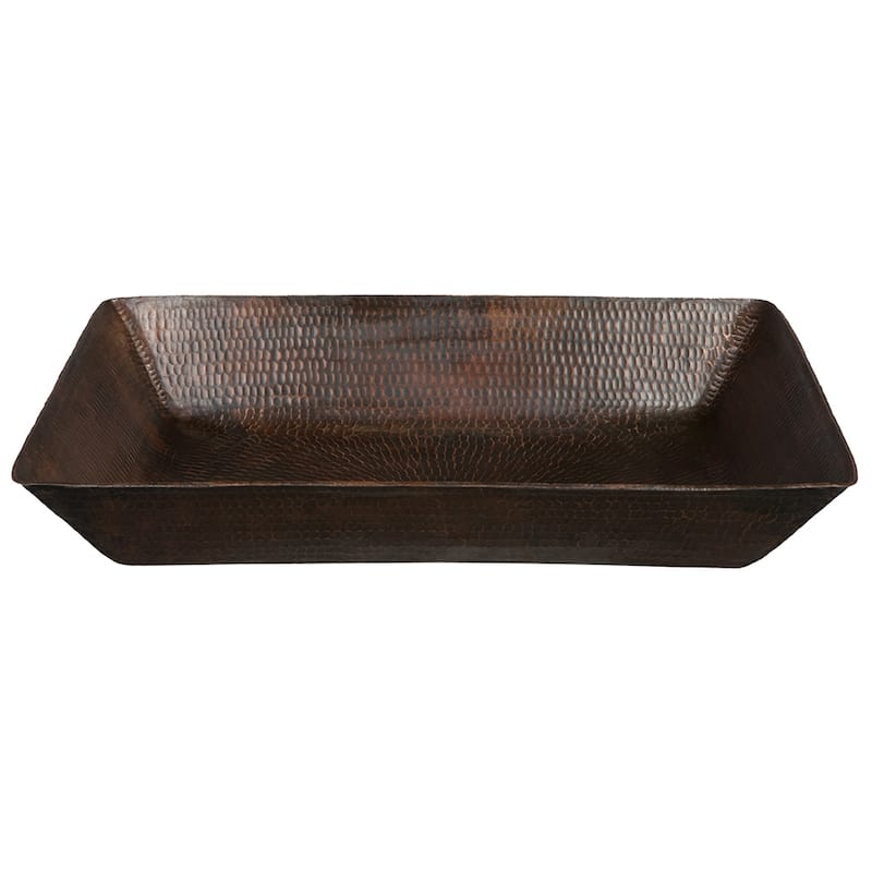 20" Rectangle Vessel Hammered Copper Sink, Matching Drain and Accessories
