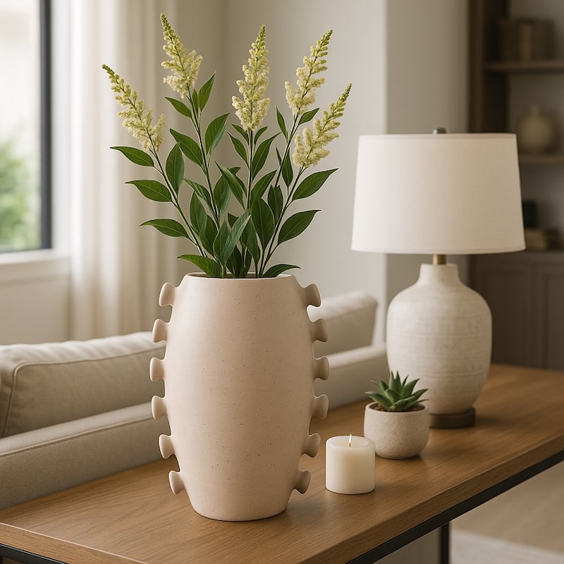 Sculptural Flower Vase with Unique Side Detailing - Ivory