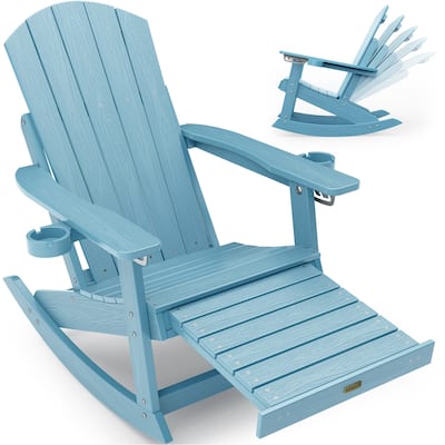 WINSOON HIPS All Weather Rocking Adirondack Chair with Adjustable Backrest and Retractable Ottoman