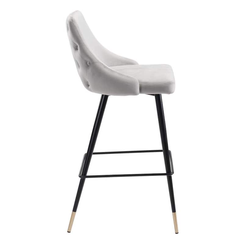 Modern Bar Height Velvet Stool with Backrest and Footrest Black Steel Legs Cushion Seat - 40.6”H x 18.5”W x 20.9”D