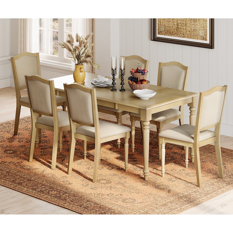 Farmhouse Dining Table Set, Wood Dining Table & Upholstered Chairs,Oak