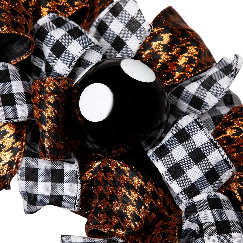 Witch with Bows and Ornaments Halloween Wreath - 24" - Orange and Black - Unlit