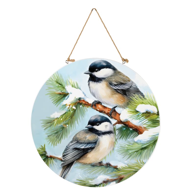 Holiday Chickadees Wood Door Decor, 18" - Multicolor