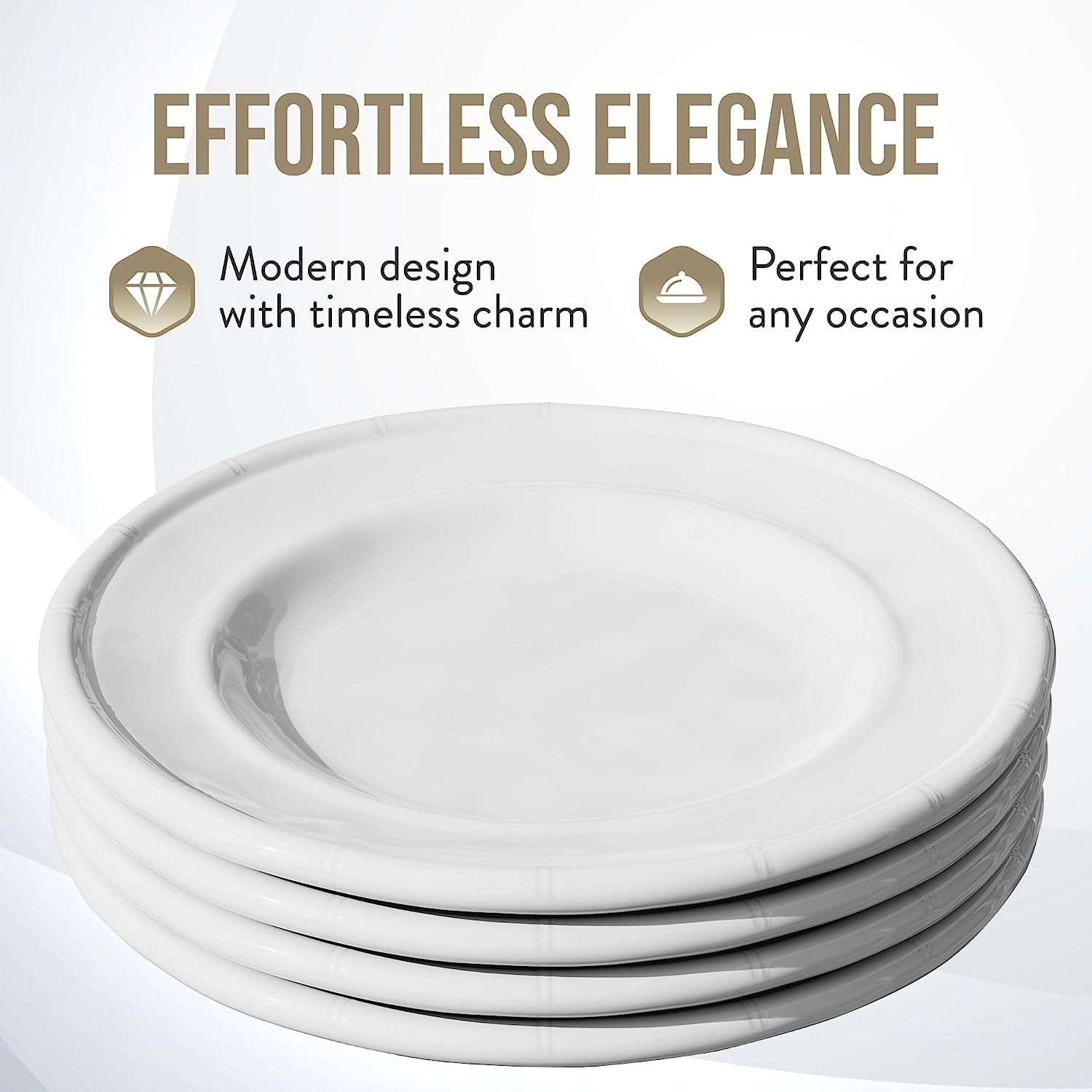American Atelier White Bamboo Edge Design Melamine Plates Set of 4 Salad 9 Inch