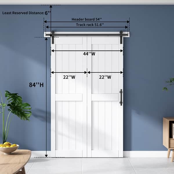 dimension image slide 4 of 9, Sanding 24in./28in./30in./36in./44in./48in.x 84in. MDF Bi-Fold Barn Door with Hardware Kit ,Covered with Water-Proof PVC Surface