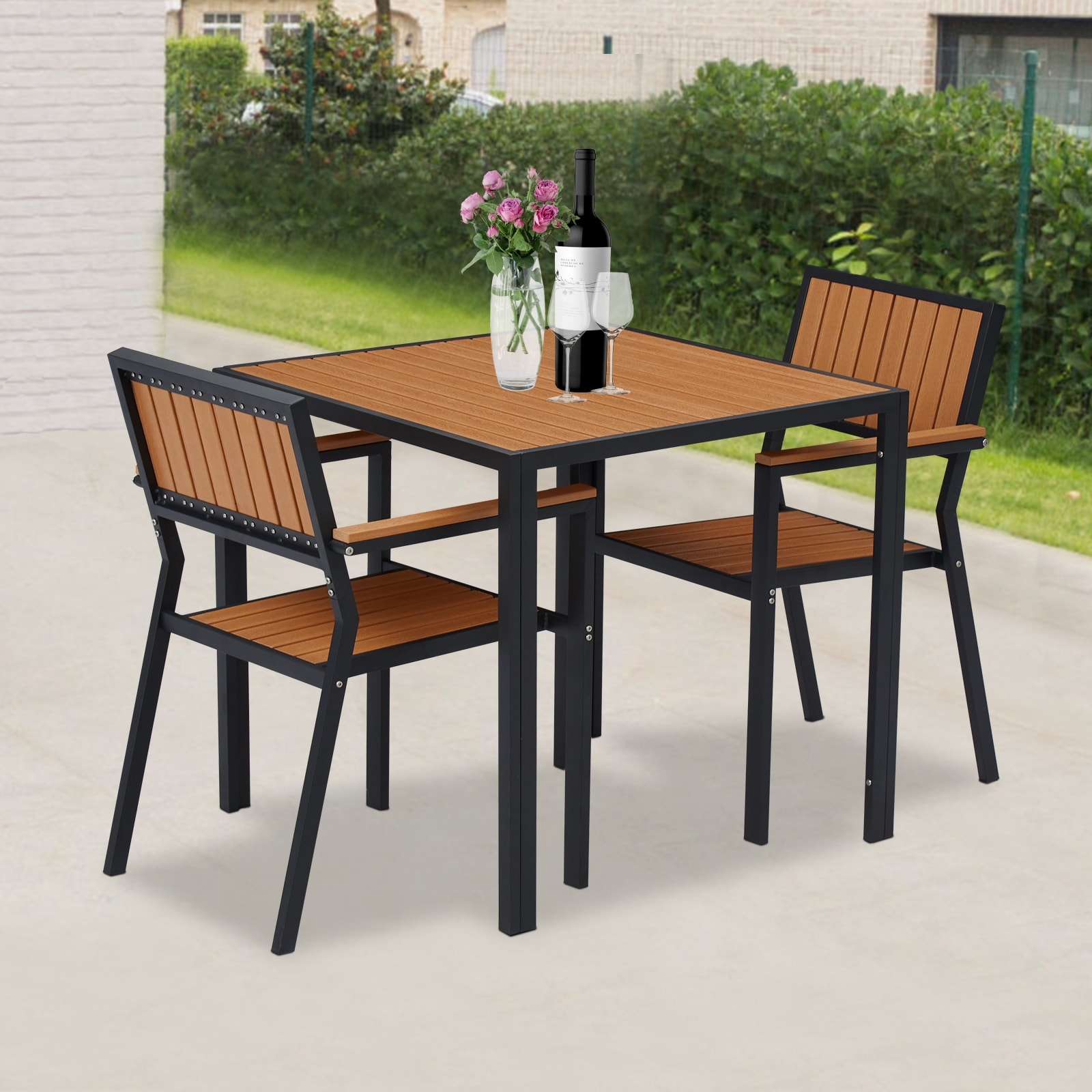 Kinsunny 3 Piece Patio Dining Set Steel Frame Wooden Dining Set