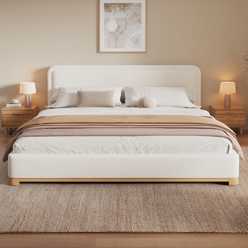 Christopher Knight Home - Lysander Boucle Upholstered Bed with Curved Headboard