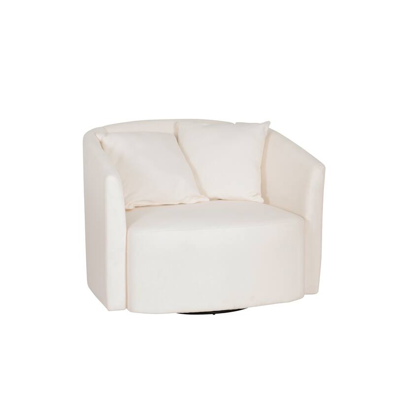 Rory Off-White Boucle Swivel Accent Chair with Pillows