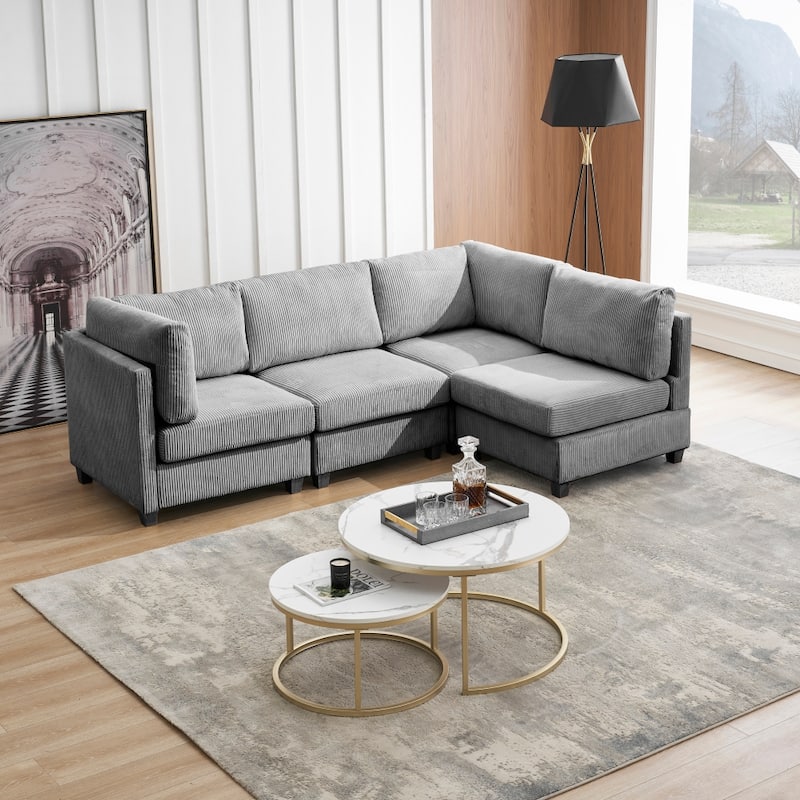 Modern L Shape Combination Sofa Corduroy Fabric Comfortable
