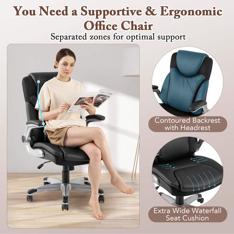 Costway Ergonomic Office Chair PU Leather Executive Swivel with - See Details