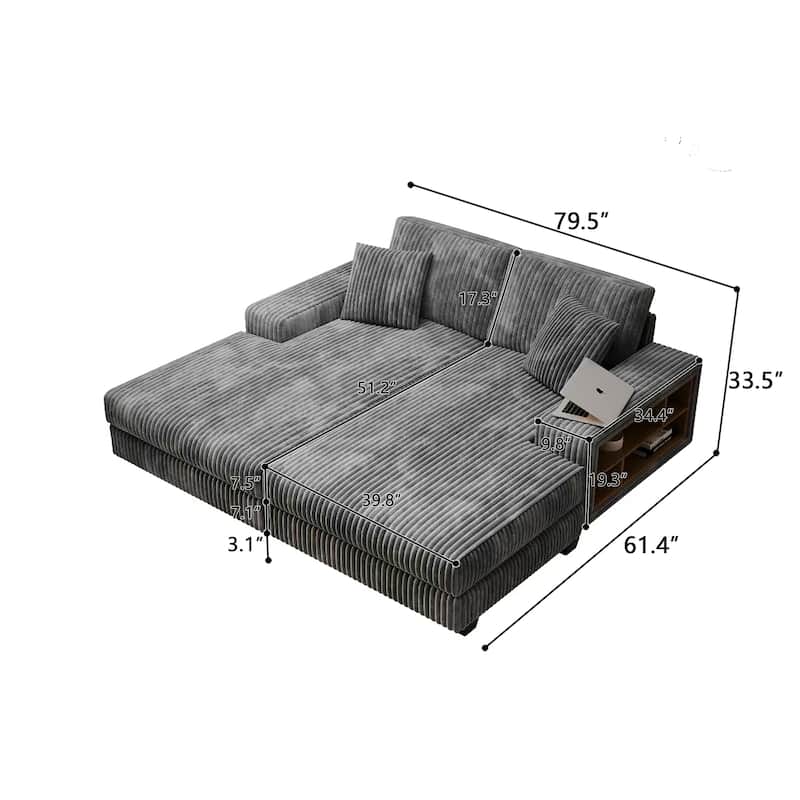 79.5" Corduroy Sectional Sofa Sleeper Sofa, Convertible Double Chaise Lounges Couch