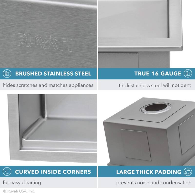 Ruvati 33 x 22 inch Workstation Ledge Drop-in Topmount Kitchen Sink 16 Gauge Stainless Steel Single Bowl - RVH8003 - 33" x 22"