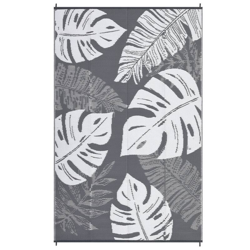 Outdoor Rug Waterproof Reversible Rug Modern Leaves Plastic Straw Area Rug