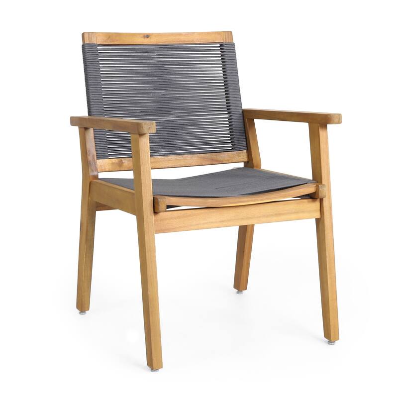 Roomfitters Modern Outdoor Patio Chairs Set of 2, Acacia Wood Frame and Rope Backrest, Grey