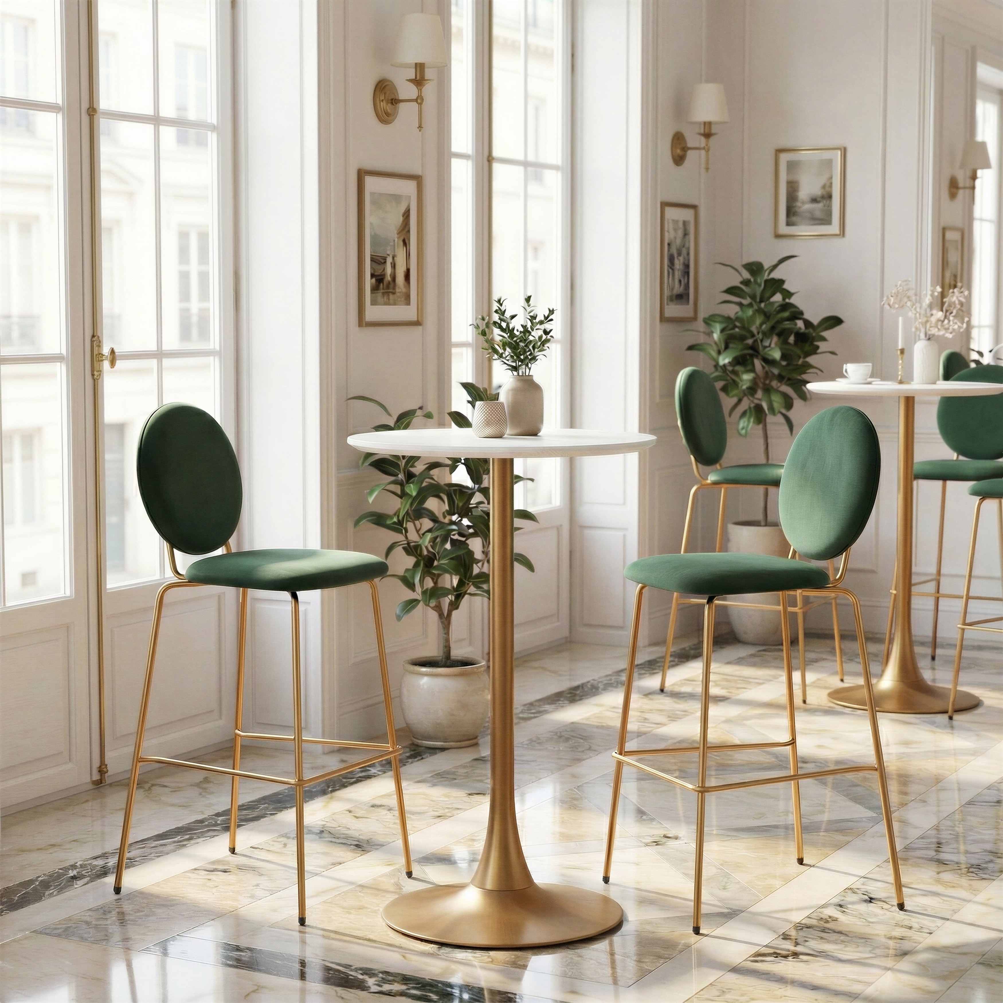 Auray Bar Table White & Gold