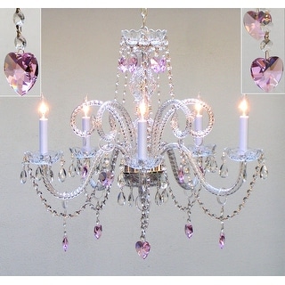 Chandelier Lighting Dressed With Pink Empress Crystal*Hearts*H25 x W24 - Chandeliers For Bedrooms by Overstock.com