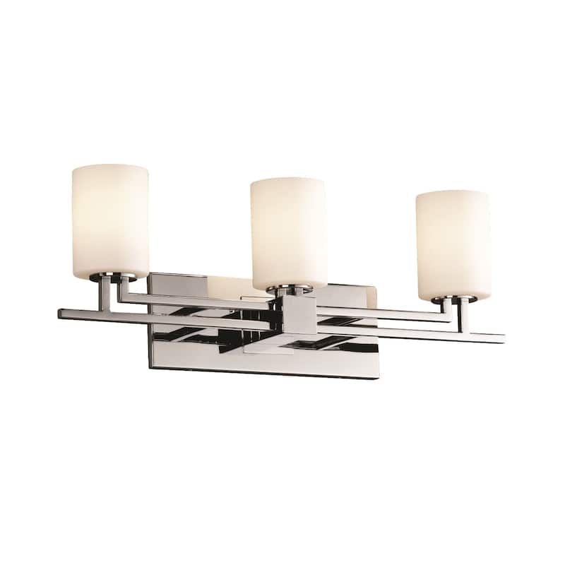 Justice Design Fusion Aero 3-light Polished Chrome Bath Bar, Opal Cylinder - Flat Rim Shade - Polished Chrome, Opal