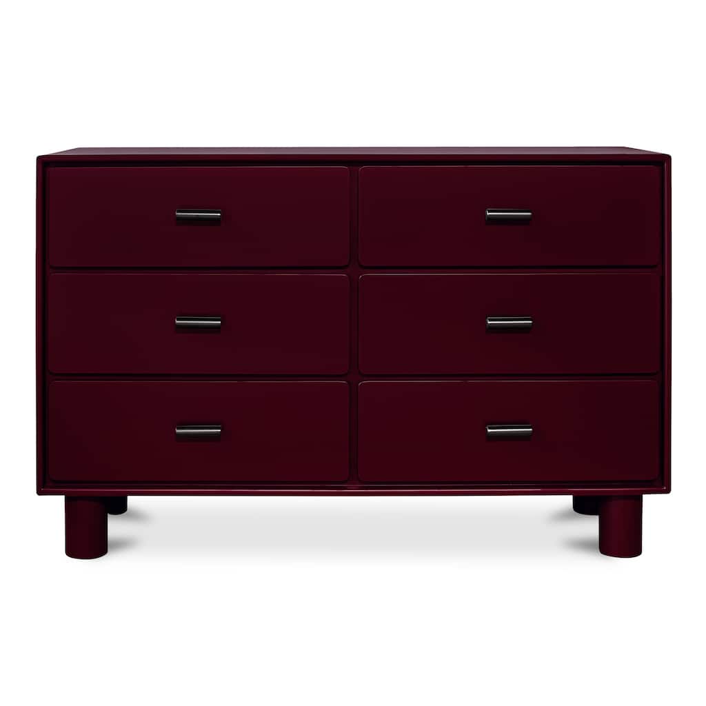 NADAAL STUDIOS Saryn Dresser, Six Soft-Close Drawers with Open Shelf and Sculptural Legs, Deep Red