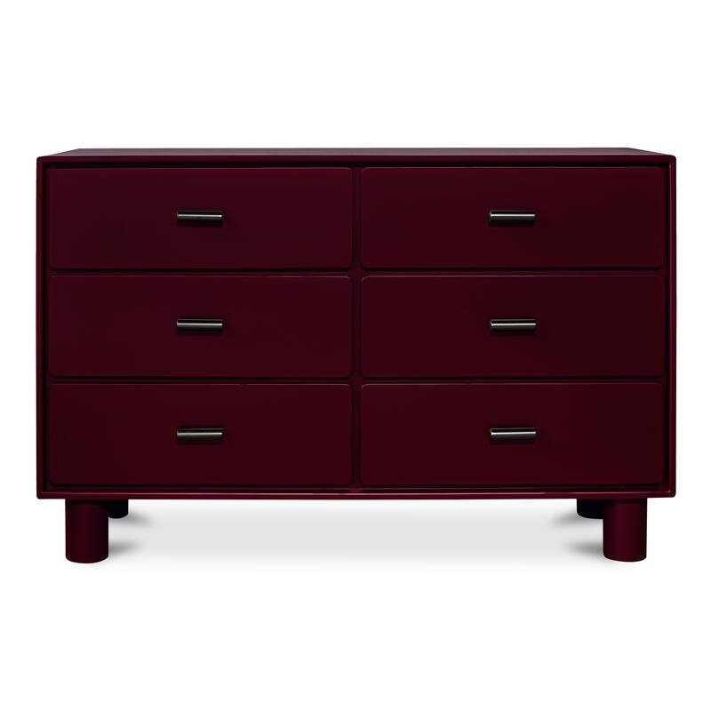 NADAAL STUDIOS Saryn Dresser, Six Soft-Close Drawers with Open Shelf and Sculptural Legs, Deep Red