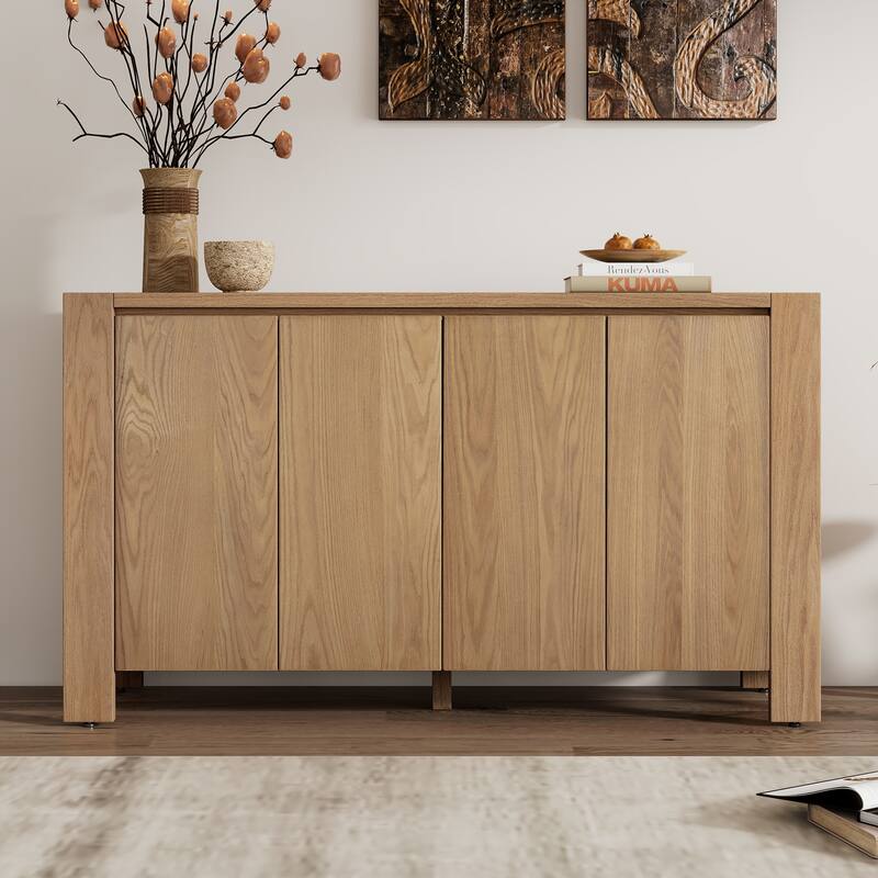Retro 4-Door Sideboard with Distressed and Adjustable Shelves - Brown